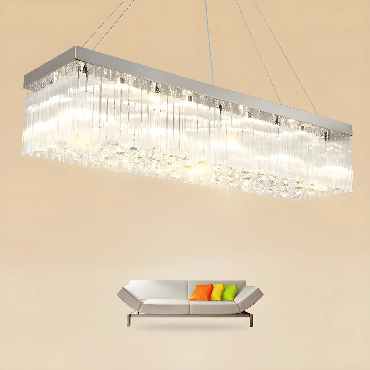 Modern Silver Crystal Rectangle Island Chandelier  Image - 3 | homeyfad