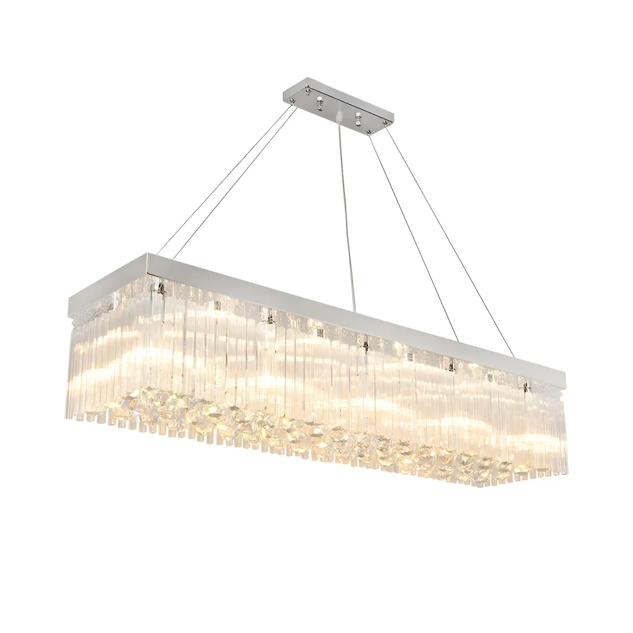 Modern Silver Crystal Rectangle Island Chandelier  Image - 5 | homeyfad