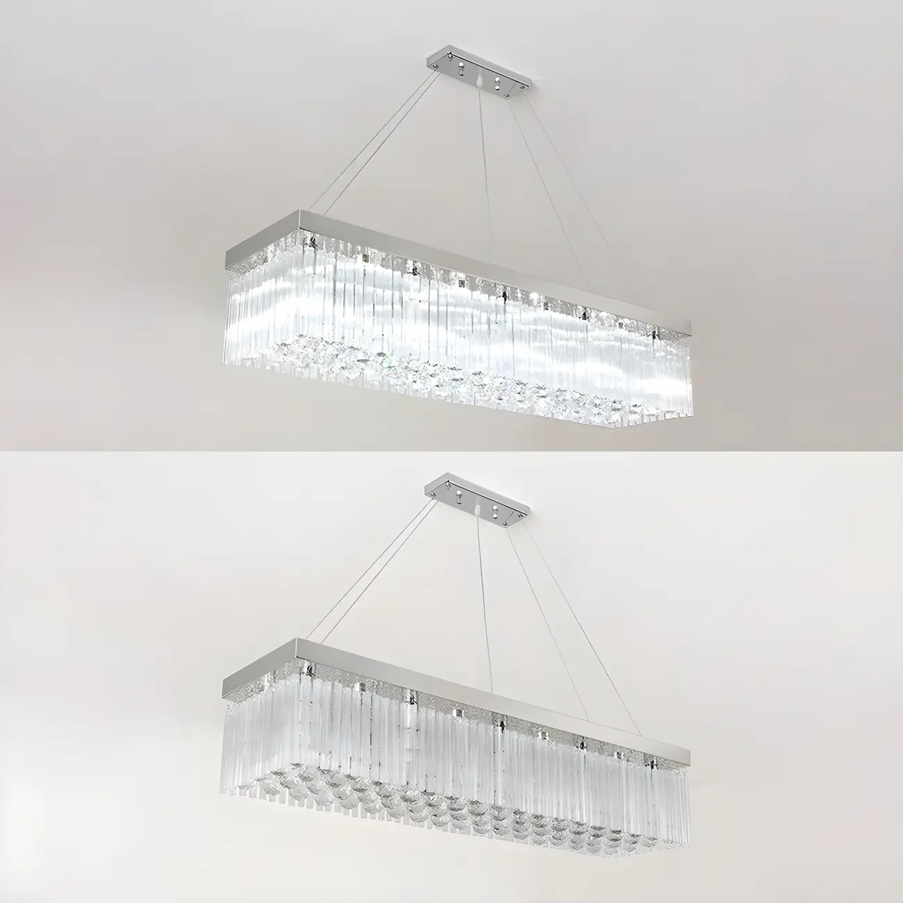 Modern Silver Crystal Rectangle Island Chandelier  Image - 7 | homeyfad