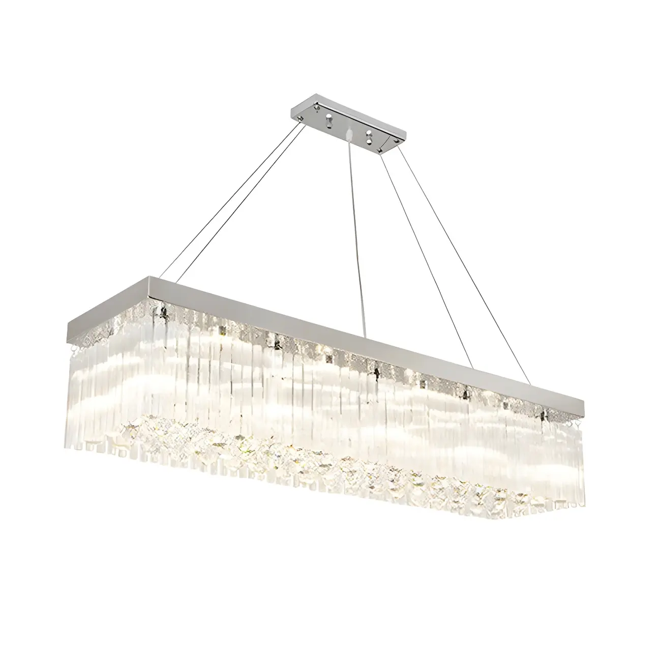 Modern Silver Crystal Rectangle Island Chandelier  Image - 8 | homeyfad