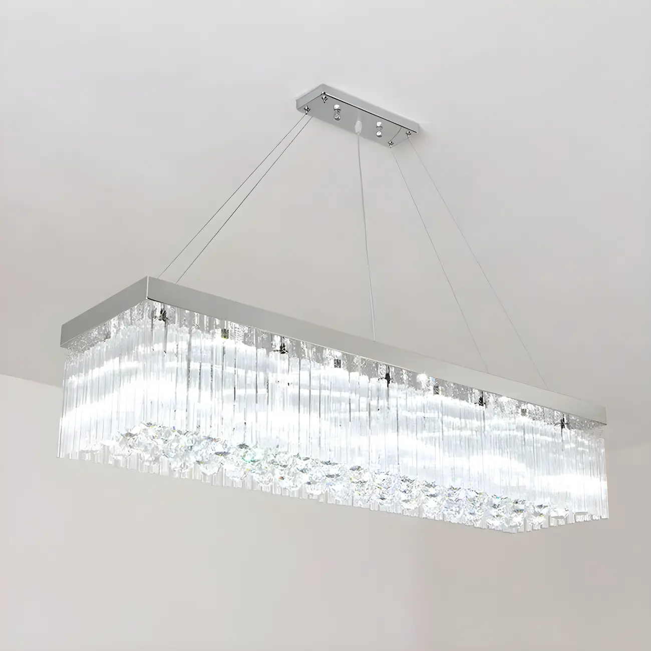 Modern Silver Crystal Rectangle Island Chandelier  Image - 9 | homeyfad