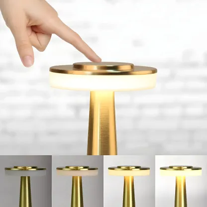 Gold Metal LED Drum Shade Cordless Table Lamp Image - 6