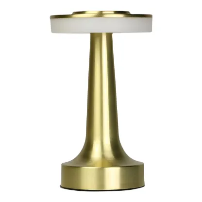 Gold Metal LED Drum Shade Cordless Table Lamp Image - 7