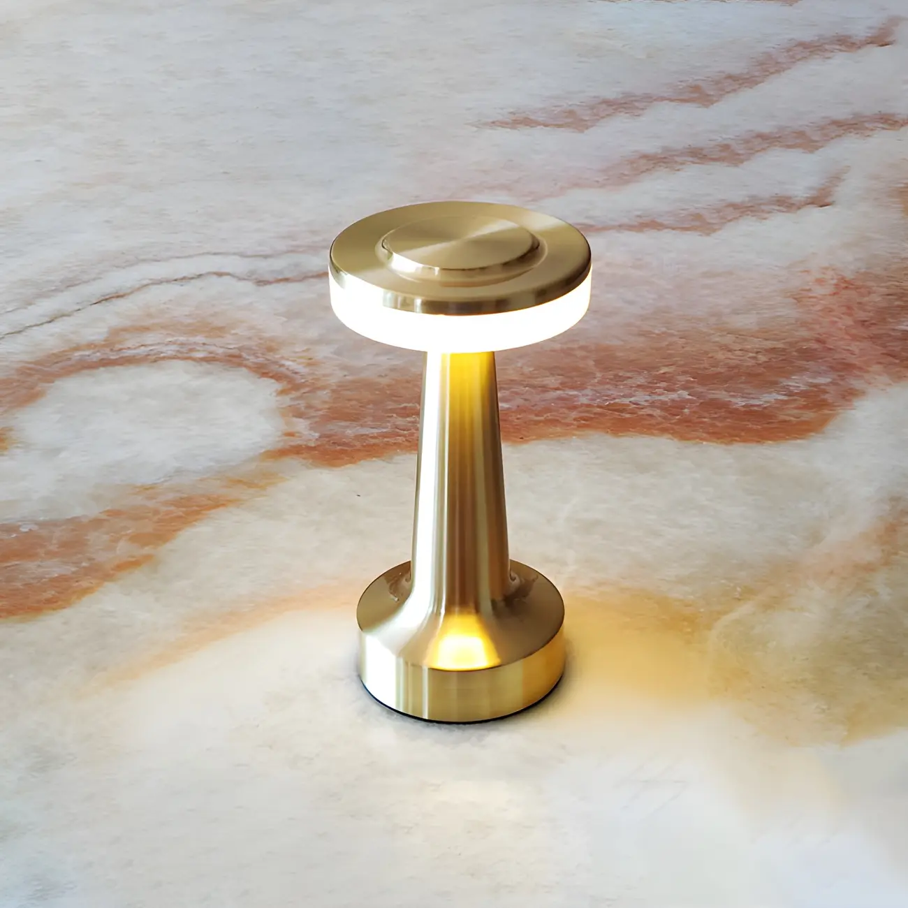 Gold Metal LED Drum Shade Cordless Table Lamp Image - 4 | homeyfad