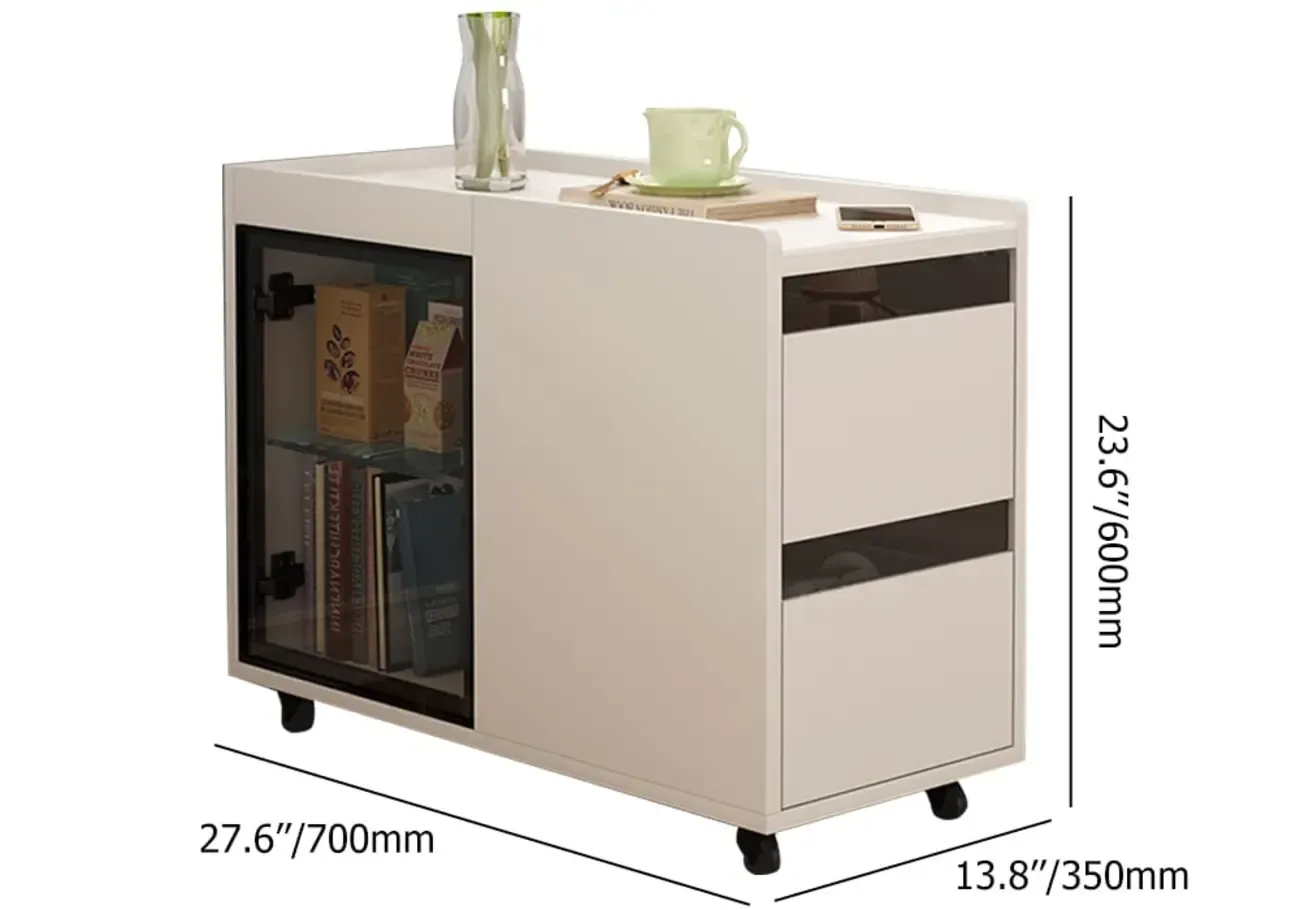 Living Room Off White Wood Sliding Side Table with Storage Image - 6