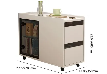 Living Room Off White Wood Sliding Side Table with Storage Image - 6