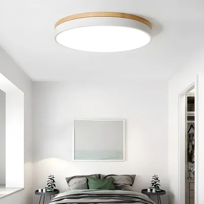 Colorful Round Wooden LED Flush Mount Ceiling Light Dimmable