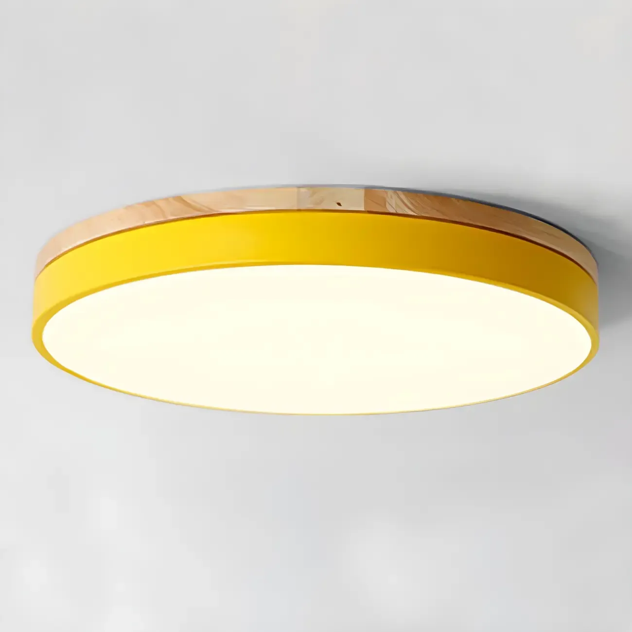 Colorful Round Wooden LED Flush Mount Ceiling Light Dimmable