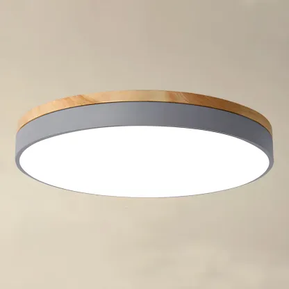 Colorful Round Wooden LED Flush Mount Ceiling Light Dimmable