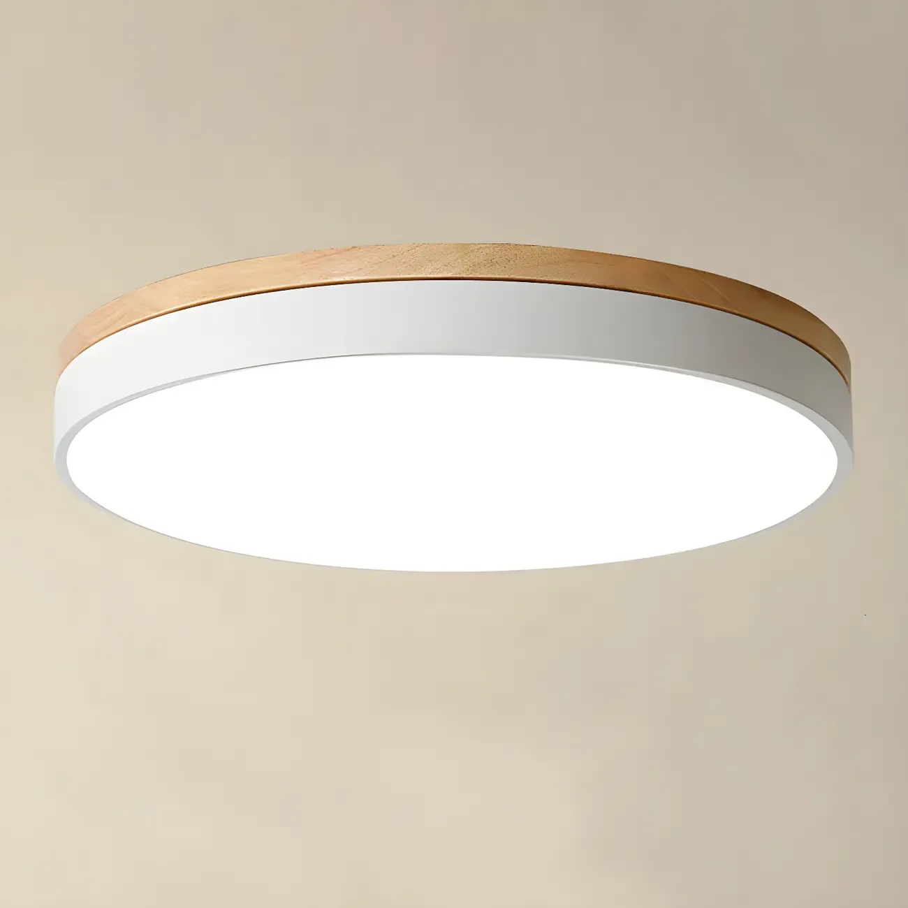 Colorful Round Wooden LED Flush Mount Ceiling Light Dimmable