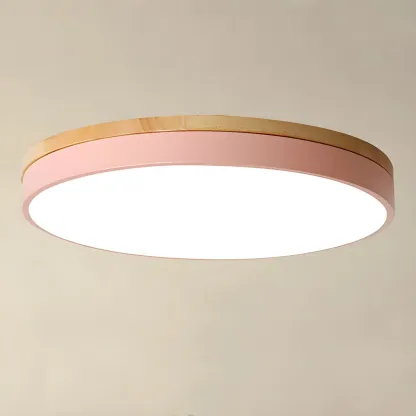 Colorful Round Wooden LED Flush Mount Ceiling Light Dimmable