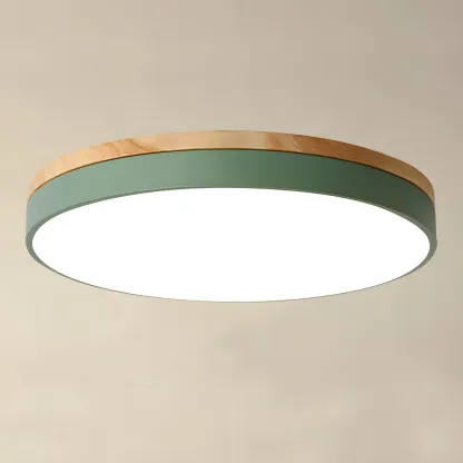 Colorful Round Wooden LED Flush Mount Ceiling Light Dimmable