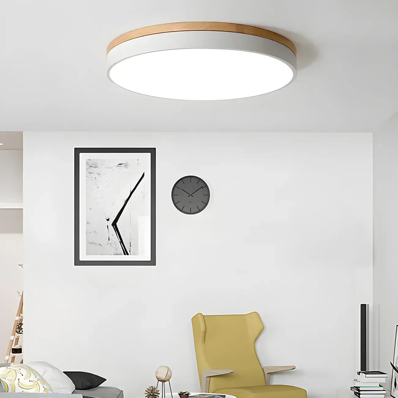 Colorful Round Wooden LED Flush Mount Ceiling Light Dimmable