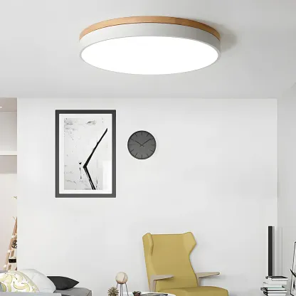 Colorful Round Wooden LED Flush Mount Ceiling Light Dimmable