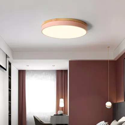 Colorful Round Wooden LED Flush Mount Ceiling Light Dimmable