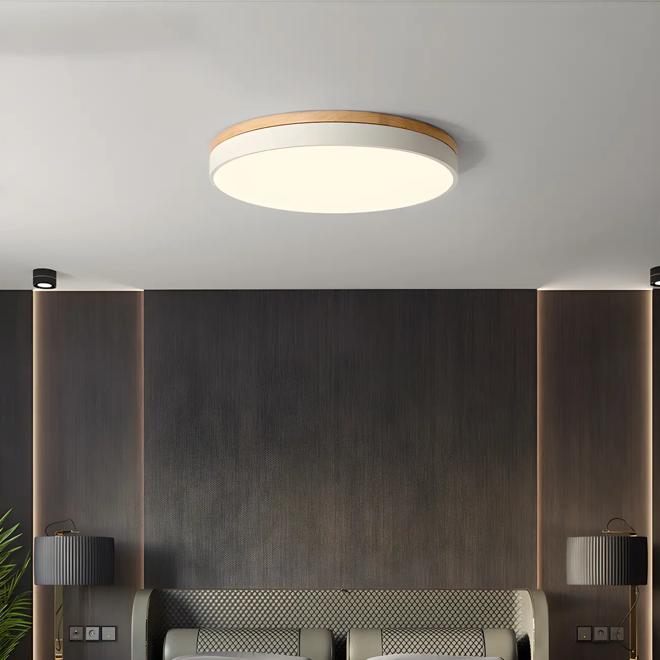 Colorful Round Wooden LED Flush Mount Ceiling Light Dimmable | homeyfad