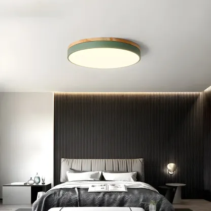 Colorful Round Wooden LED Flush Mount Ceiling Light Dimmable
