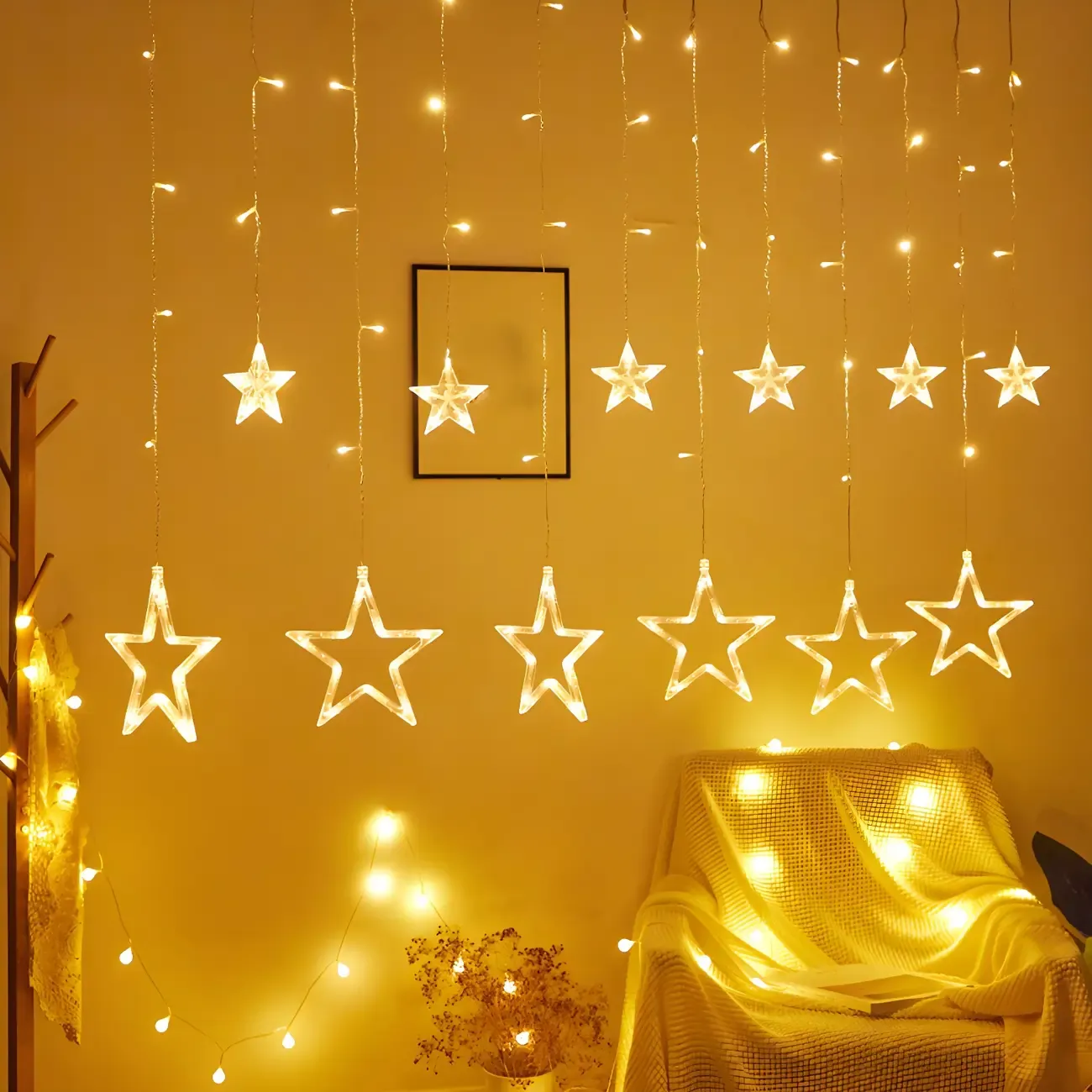 8.2ft Colorful Plastic Star Curtain String Light Image - 1