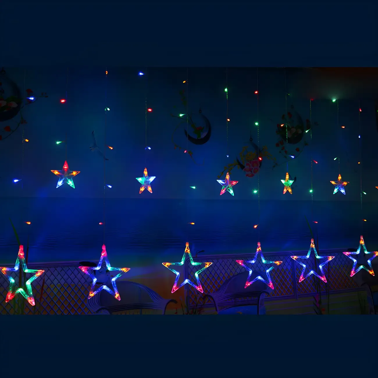 8.2ft Colorful Plastic Star Curtain String Light Image - 9