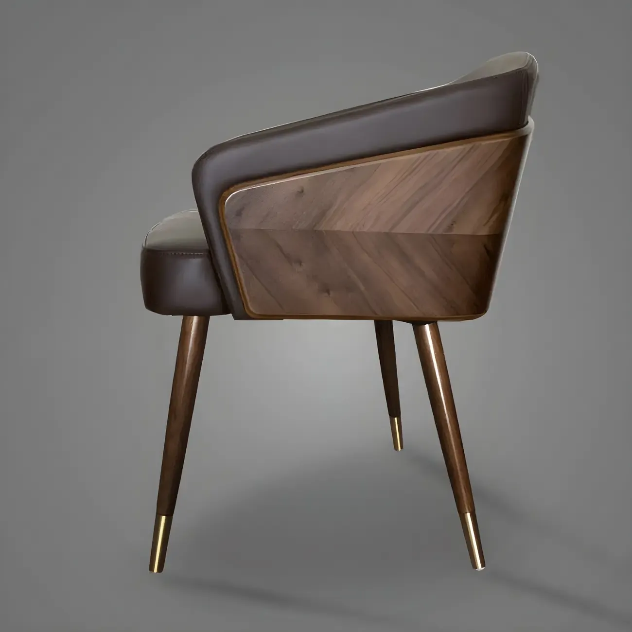 Modern Armrest Faux Leather Wood Dining Chair Low Back Image - 8