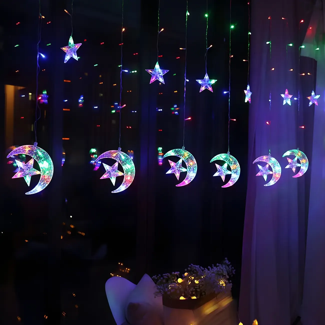 Star Moon Hanging Decorative LED String Light Image - 3