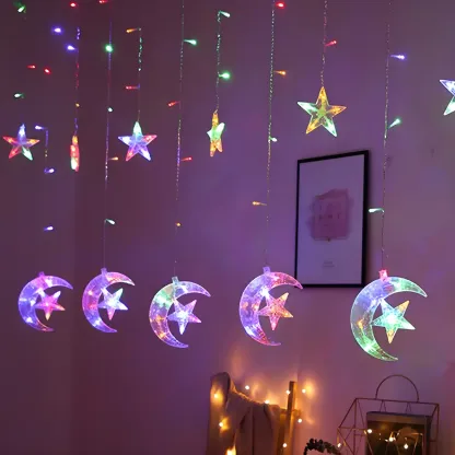 Star Moon Hanging Decorative LED String Light Image - 2