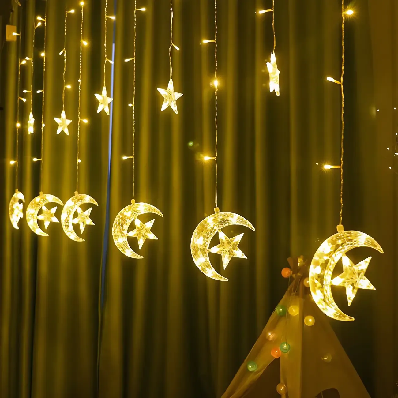 Star Moon Hanging Decorative LED String Light Image - 6