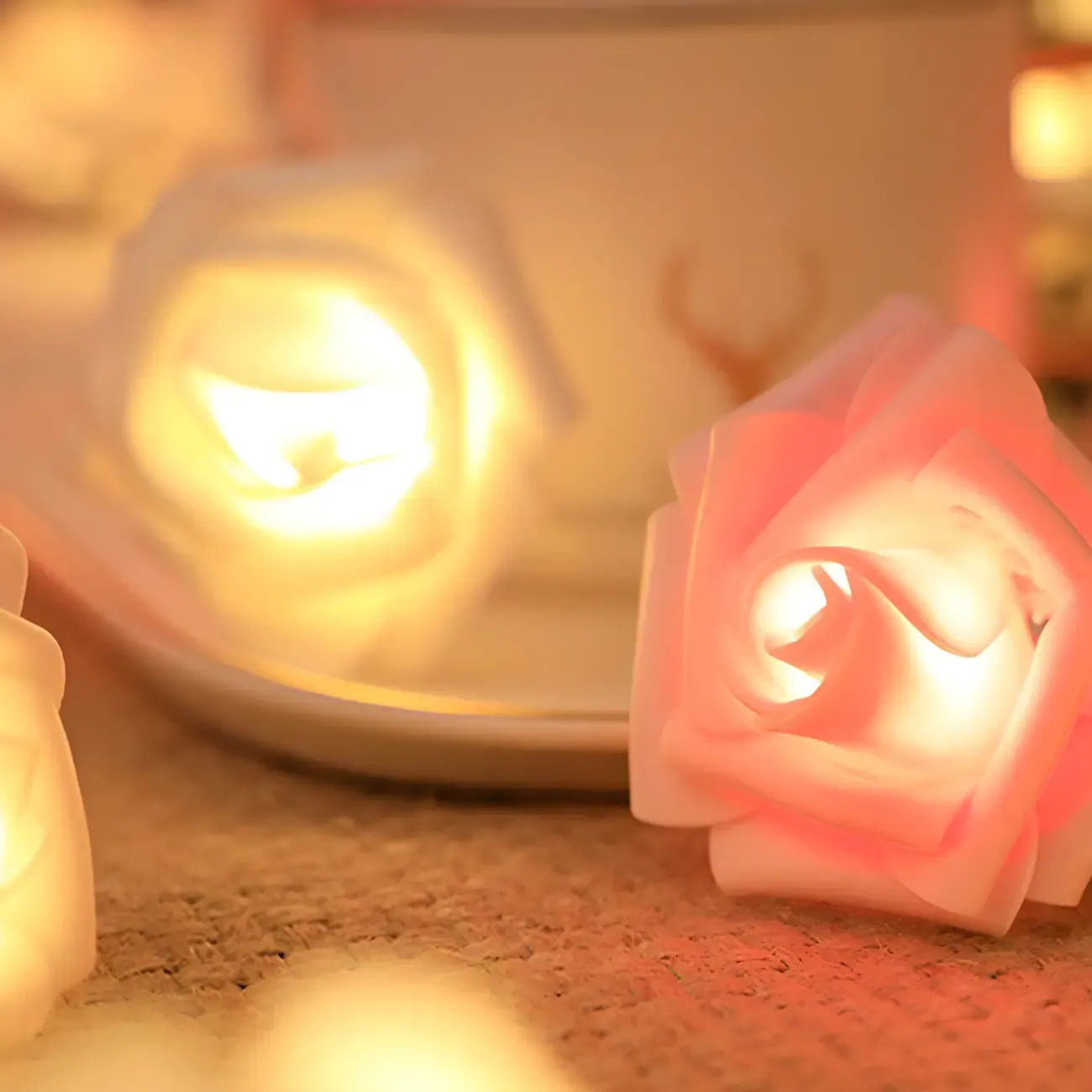 Romantic Pink and White Rose Floral String Light Image - 3