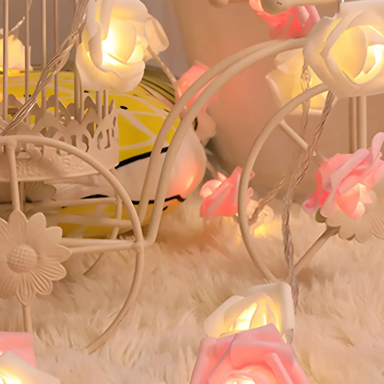 Romantic Pink and White Rose Floral String Light Image - 4