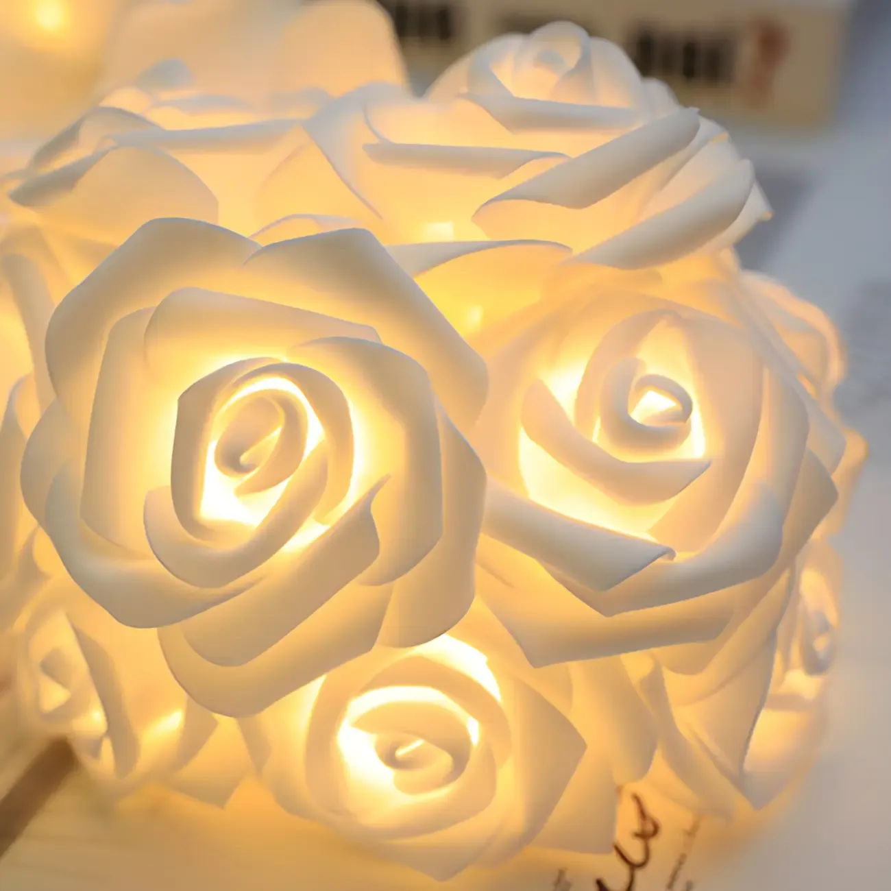 Romantic Pink and White Rose Floral String Light Image - 8