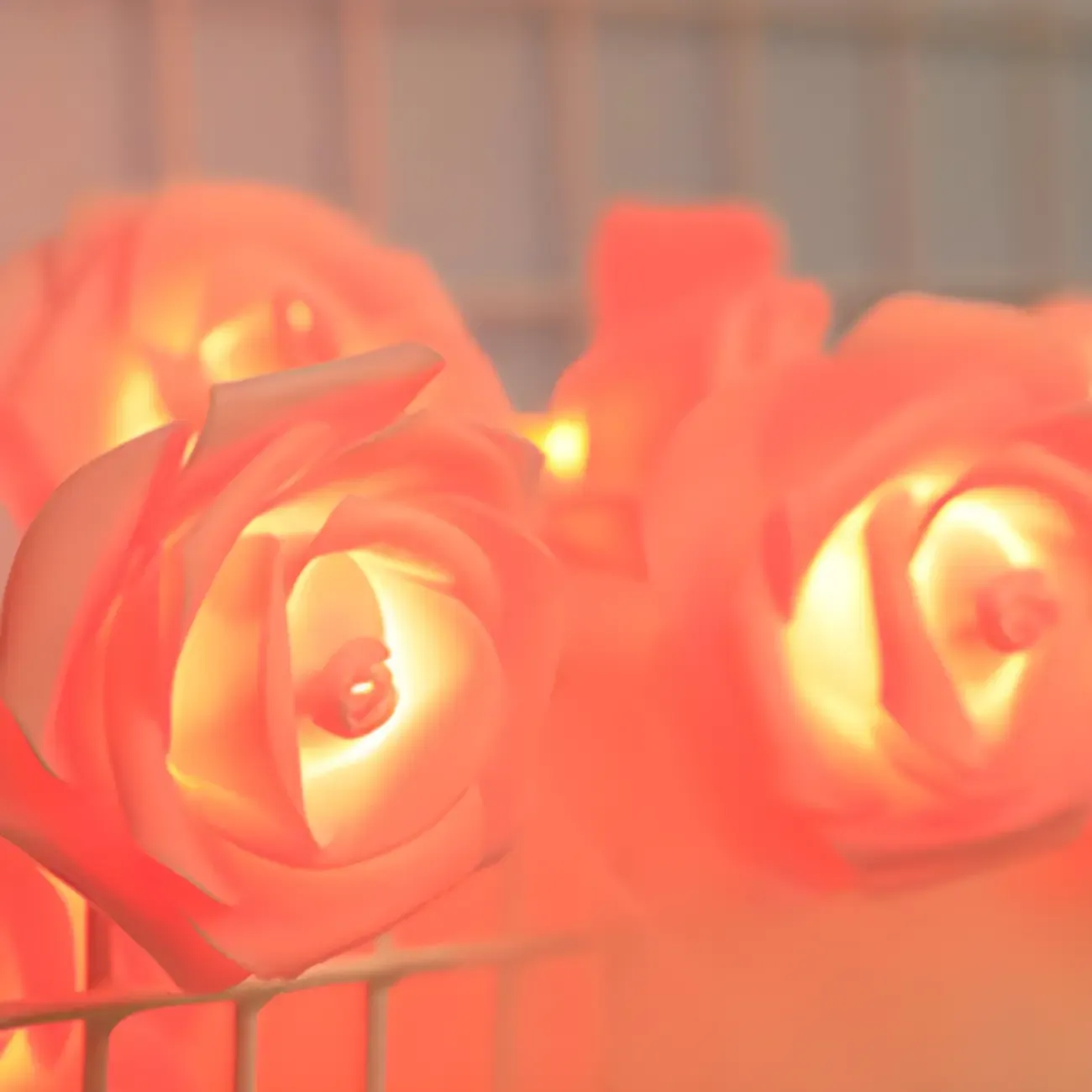 Romantic Pink and White Rose Floral String Light Image - 9