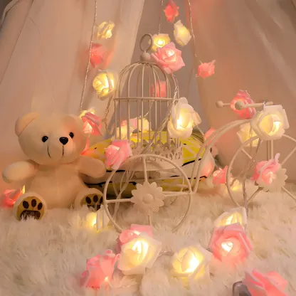 Romantic Pink and White Rose Floral String Light Image - 10