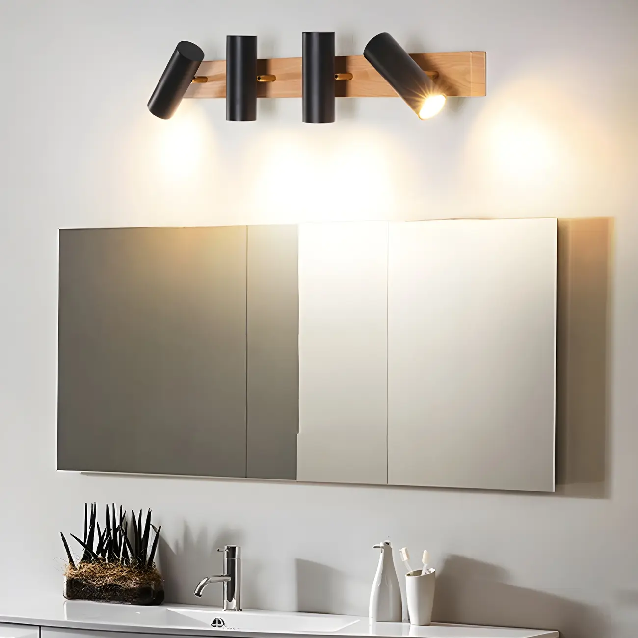 Cylinder White/Black 4-Light Bathroom Vanity Lights in Hardwired Image - 5 | homeyfad