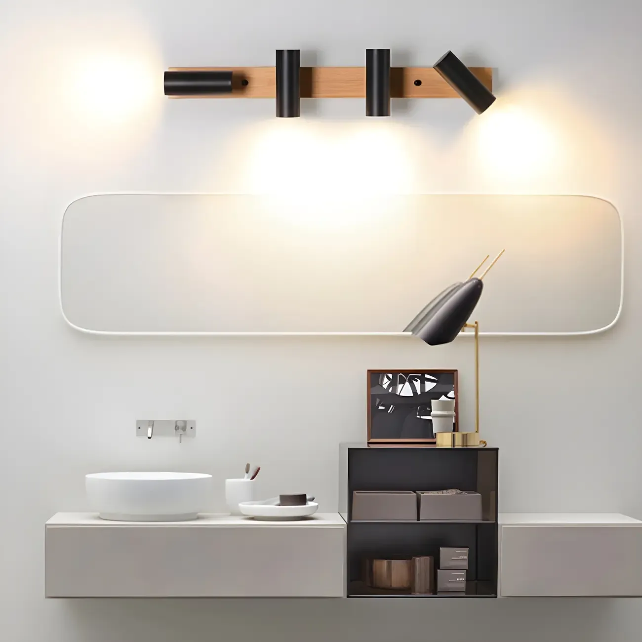Cylinder White/Black 4-Light Bathroom Vanity Lights in Hardwired Image - 15