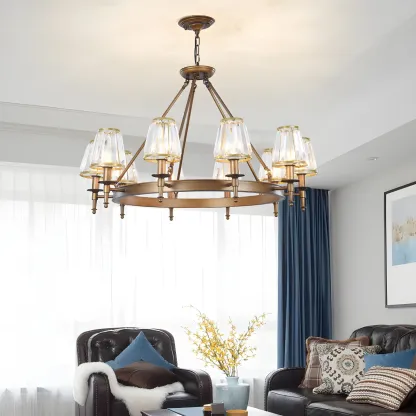 Vintage Metal Chandelier with Glass Shades for Living Room Image - 1