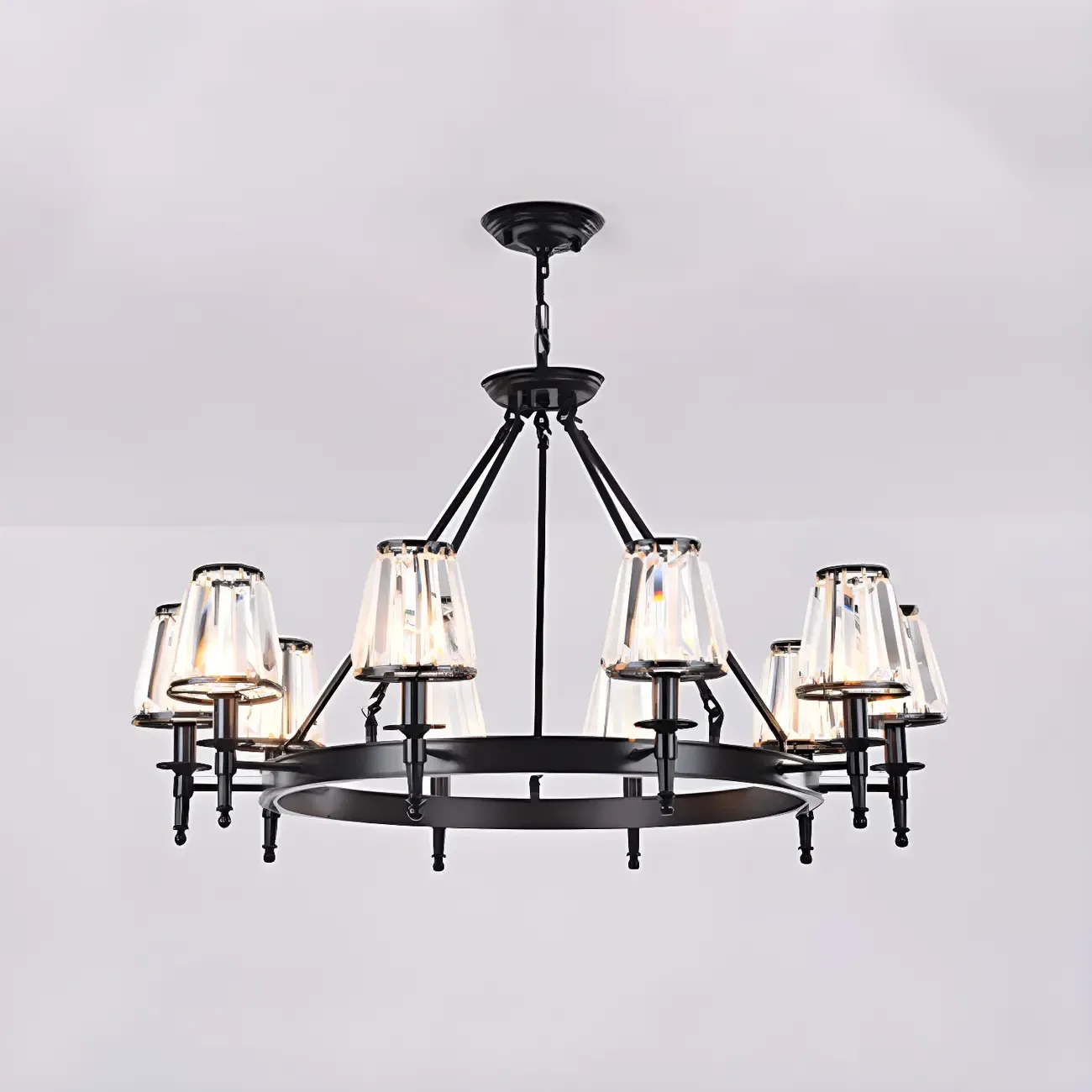 Vintage Metal Chandelier with Glass Shades for Living Room Image - 5
