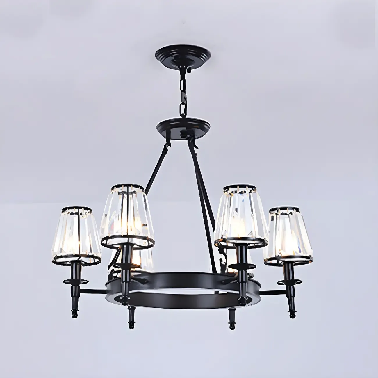 Vintage Metal Chandelier with Glass Shades for Living Room Image - 7