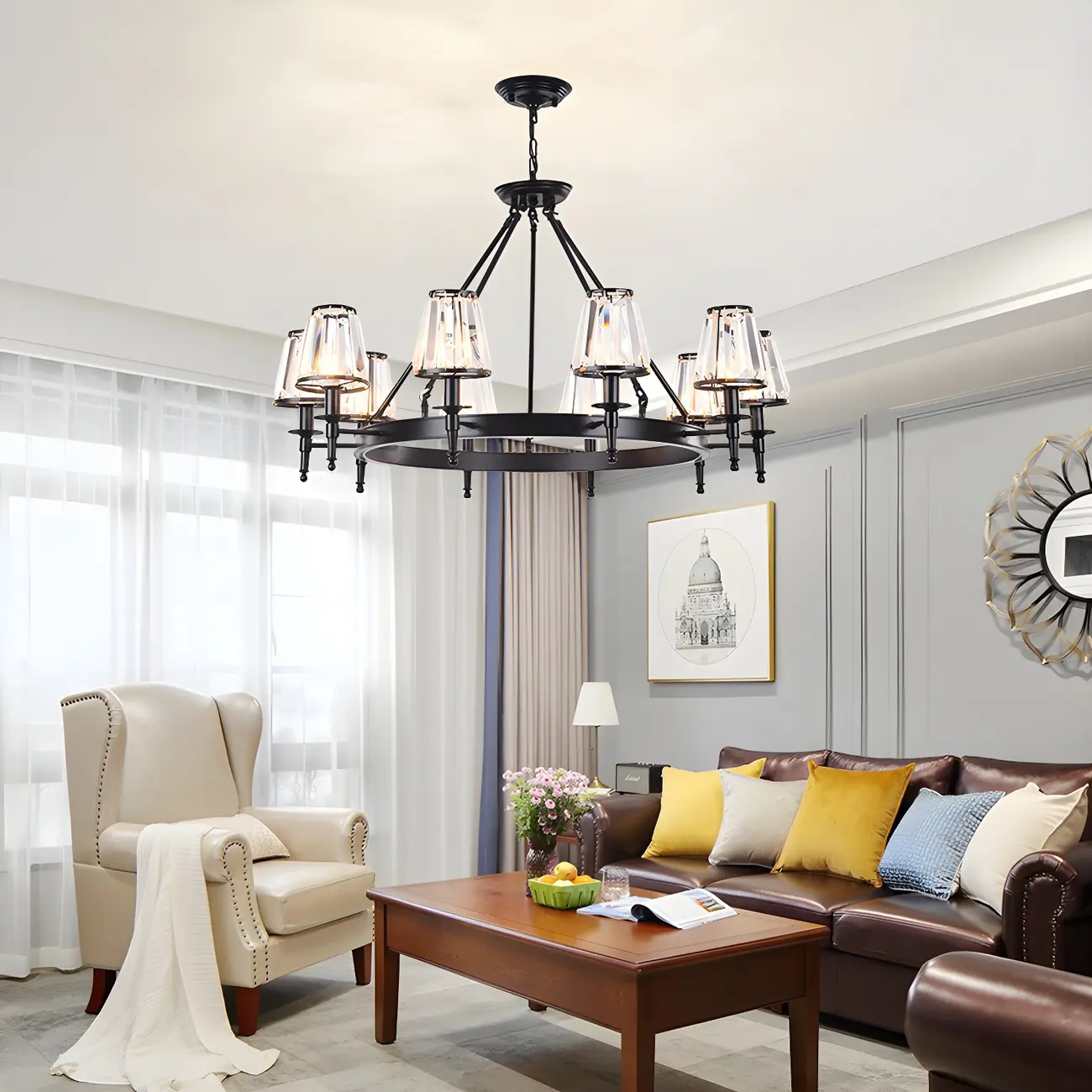 Vintage Metal Chandelier with Glass Shades for Living Room Image - 4 | homeyfad