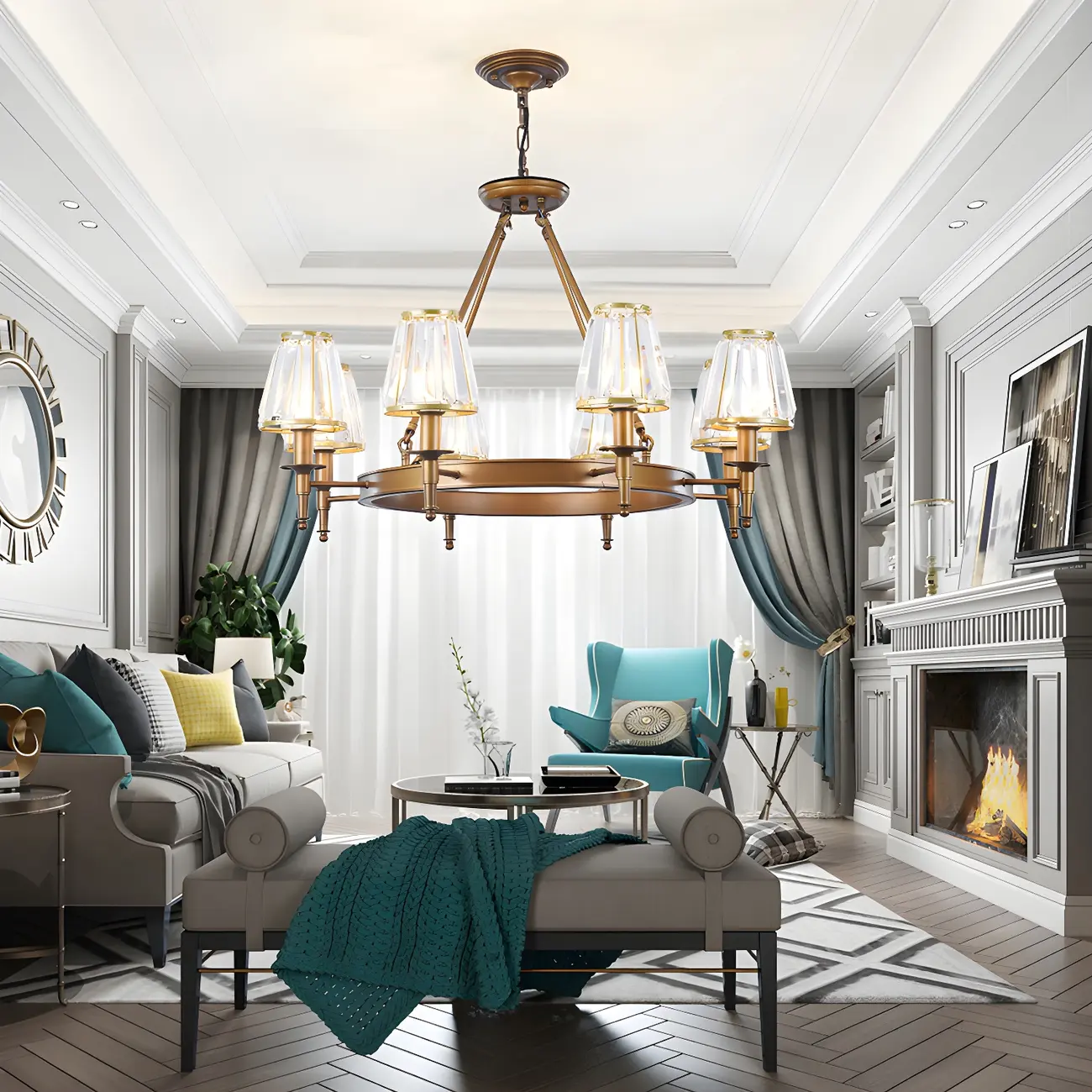 Vintage Metal Chandelier with Glass Shades for Living Room Image - 3 | homeyfad