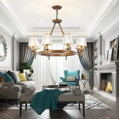 Vintage Metal Chandelier with Glass Shades for Living Room Image - 3