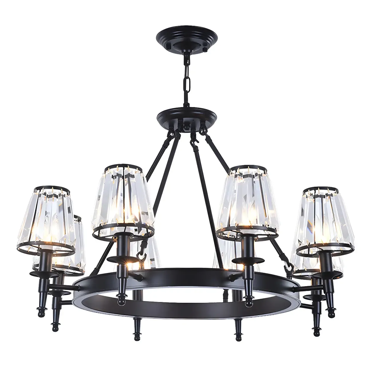 Vintage Metal Chandelier with Glass Shades for Living Room Image - 10