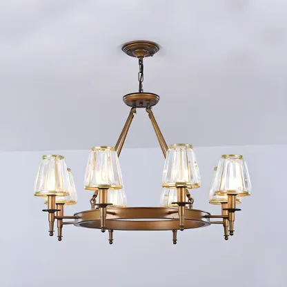 Vintage Metal Chandelier with Glass Shades for Living Room Image - 11