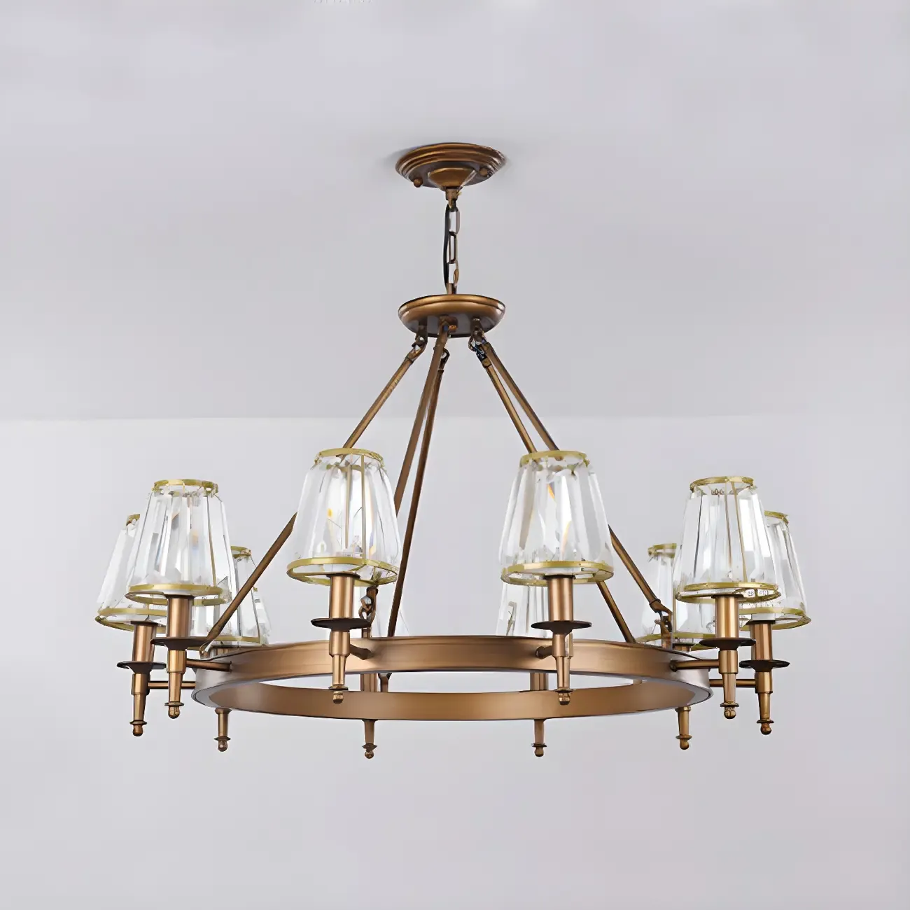 Vintage Metal Chandelier with Glass Shades for Living Room Image - 12