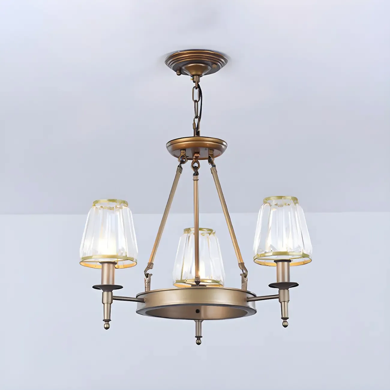 Vintage Metal Chandelier with Glass Shades for Living Room Image - 15