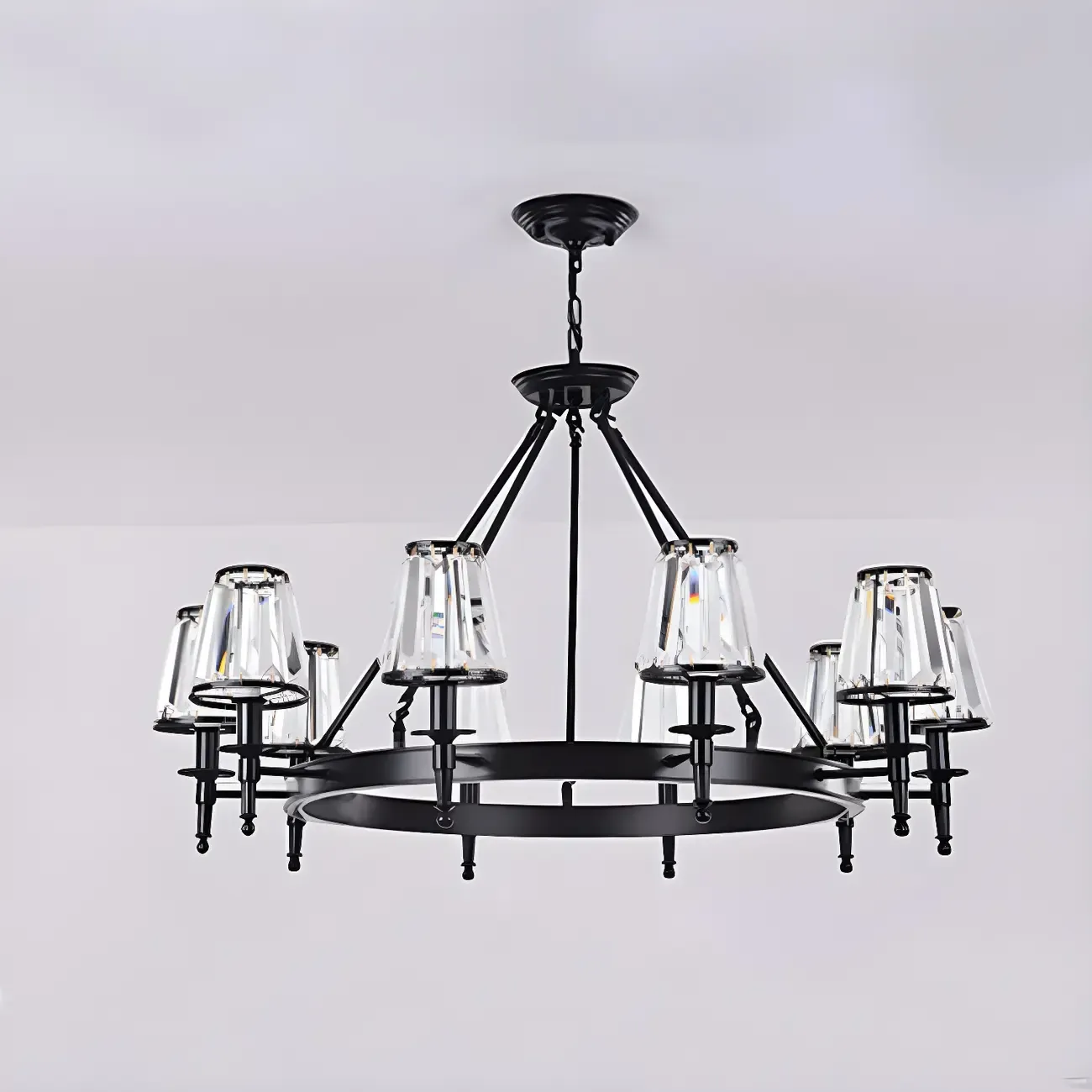 Vintage Metal Chandelier with Glass Shades for Living Room Image - 16