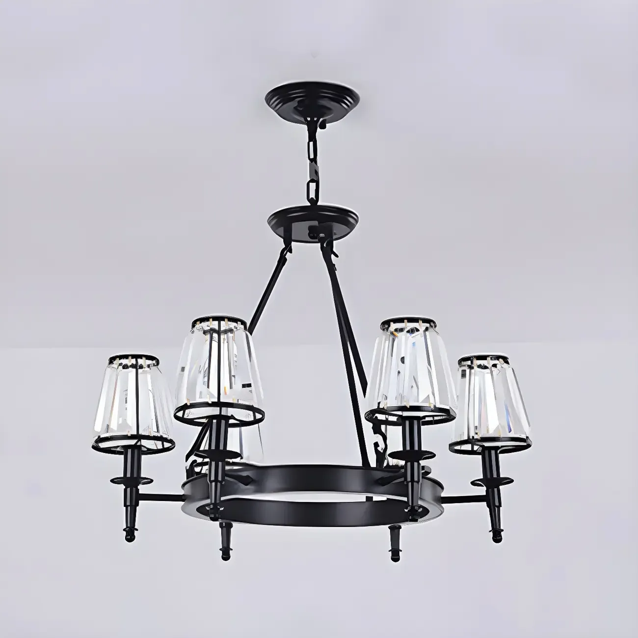 Vintage Metal Chandelier with Glass Shades for Living Room Image - 17