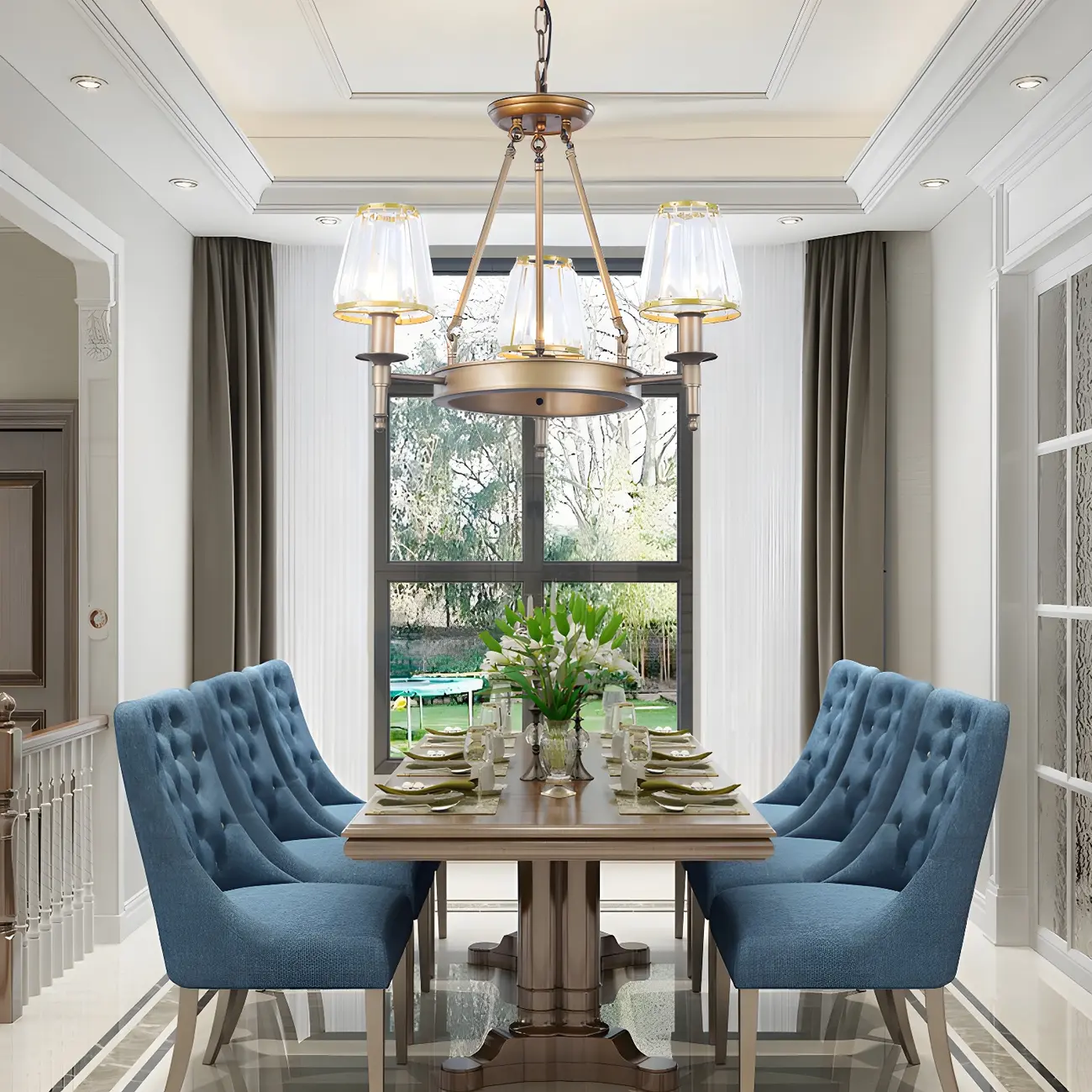 Vintage Metal Chandelier with Glass Shades for Living Room Image - 2 | homeyfad