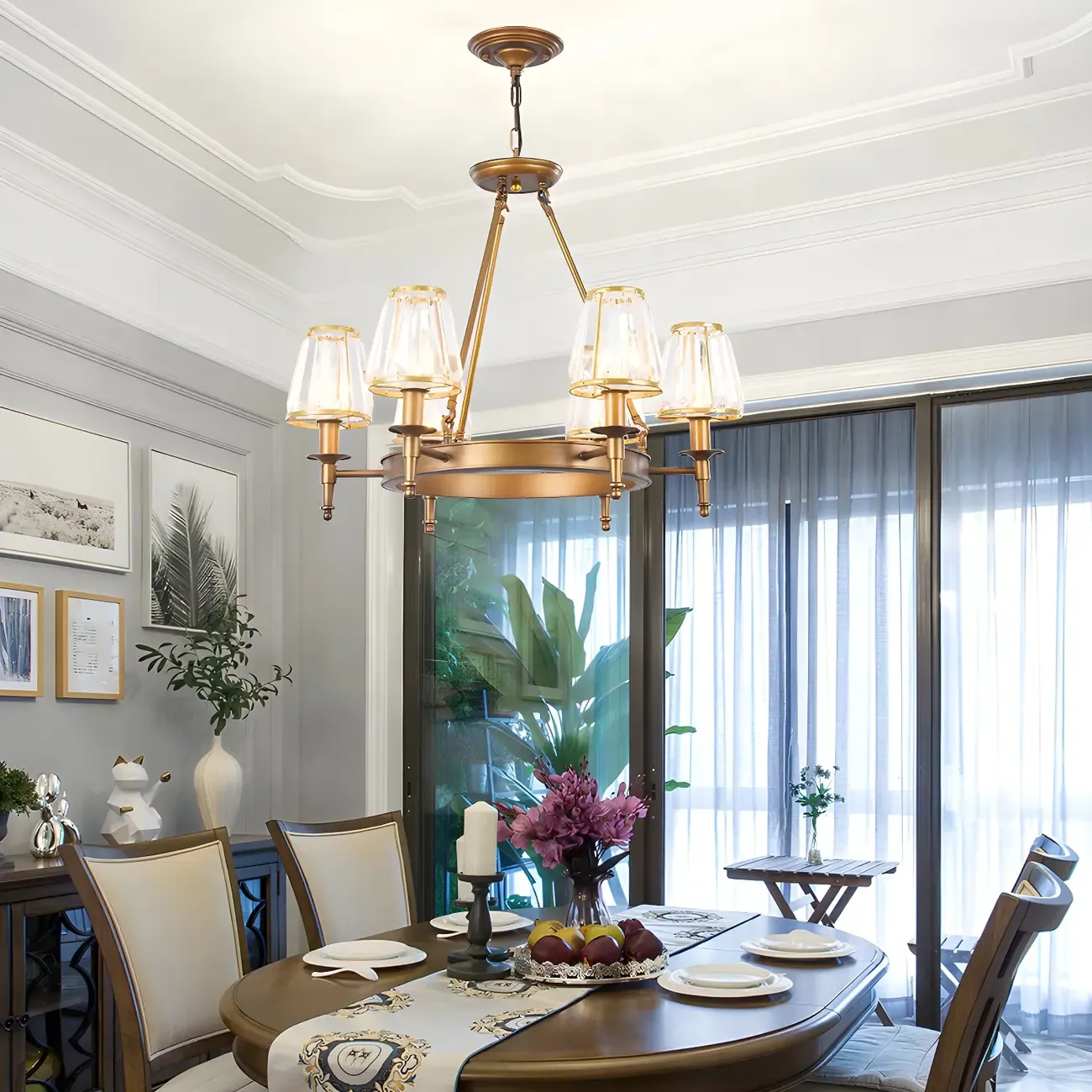 Vintage Metal Chandelier with Glass Shades for Living Room Image - 22