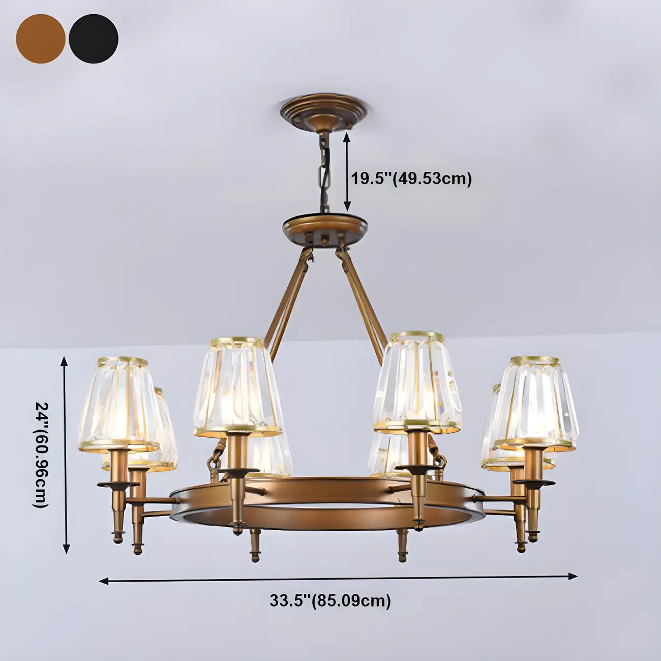 Vintage Metal Chandelier with Glass Shades for Living Room Image - 25