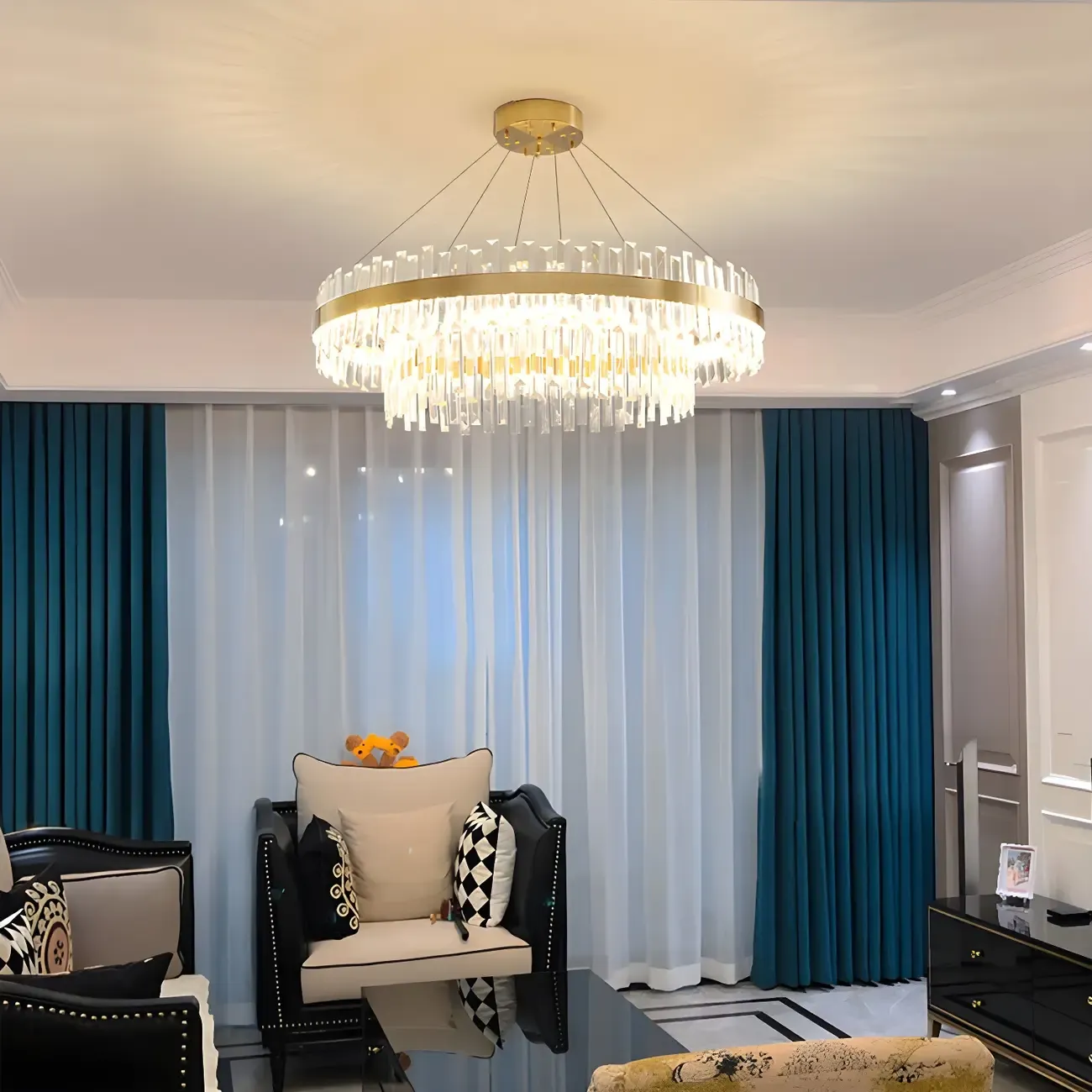 Adjustable Gold Crystal Chandelier for Living Room Image - 1